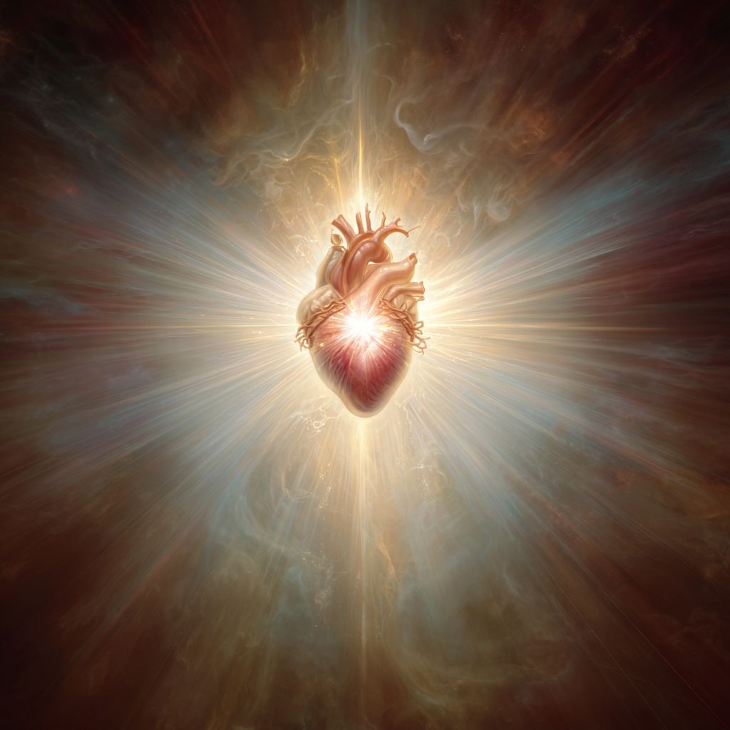 Radiant heart energy representing consciousness and inner light for spiritual awakening